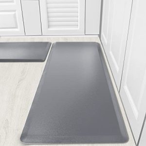 Kitsure Kitchen Mats – 2-PCS Anti-Slip & Durable Kitchen Rugs, Anti-Faigue Mats for Kitchen Floor, Easy-to-Clean & Comfortable Standing Desk Mats 17.3″x30″+17.3″x47″(Gray)