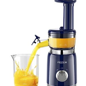Cold Press Juicer, FEZEN Small Masticating Juicer for Fruits and Vegetables, Powerful Juice Extractor Machine with Compact Size and Space-Saving Feature, Very Easy to Clean (Updated)