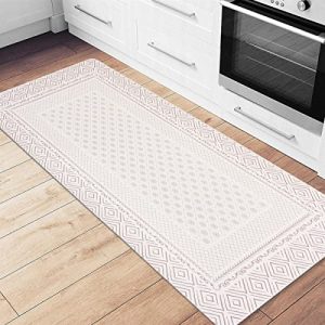 Rugshop Bordered Bohemian Anti Fatigue Non Slip Stain Resistant Waterproof Standing Mat for Kitchen, Front of Sink, Laundry Room,Standing Desk, Office 18″ x 47″ Ivory