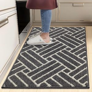 JEEDOVIA Kitchen Rugs, Kitchen Mats for Floor, Non Slip Kitchen Runner Rug, Absorbent Resist Dirt Kitchen Floor Mat for Sink, Home, Door, Entrance, Outdoor, Machine Washable, 19.5″x31″, Charcoal