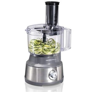 Hamilton Beach Food Processor & Vegetable Chopper for Slicing, Shredding, Mincing, and Puree, 10 Cups + Veggie Spiralizer makes Zoodles and Ribbons, Grey and Stainless Steel (70735)