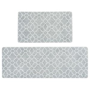 FRESHMINT Kitchen Mat Set of 2, Anti-Fatigue Cushioned Kitchen Mats for Floor, Waterproof Non Slip Comfort Standing Mat, Boho Kitchen Rug for Kitchen Decor, Sink, Office, 17″x30″+17″x47″, Stone Gray