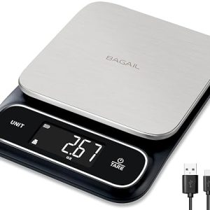 BAGAIL Food Scale, 22lb High Capacity Kitchen Scales, IPX6 Waterproof, USB-C Rechargeable, 0.05oz/1g, Digital Scale for Food Ounces and Grams with Stainless Steel Weighing Platform – Black