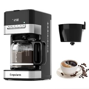 Empstorm 12 Cup Programmable Drip Coffee Maker – 1000W Fast Brew Coffee Machine with Glass Carafe, Auto Shut Off & 4-Hour Keep Warm, Anti-Drip System, Strong Brew, Black with Stainless Steel Accents