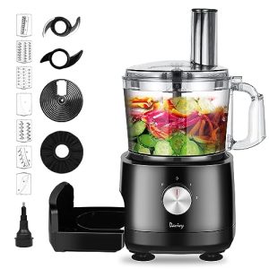 Davivy 7-Cup Food Processors, 8 Functions Built-in Storage Drawer Vegetable Chopper with 10 set blades,French fry cutting,Wavy slicing for Home Use,3-Speed, Black,600W(7-CUP Built-in Drawer)