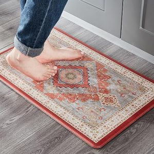 KOKHUB Boho Kitchen Mat, Farmhouse Cushioned Kitchen Rugs, Anti-Fatigue Non-Slip Kitchen Floor Mats, Stain Resistant Mats for Home, Office, Sink, Laundry-17.3″ x28-1/2 Inch-Boho Red