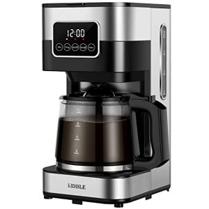 KIDISLE 10 Cup Programmable Coffee Maker 2.0, Drip Coffee Machine with Touch Screen, Glass Carafe, Reusable Filter, Warming Plate, Regular & Strong Brew for Home and Office, Stainless Steel