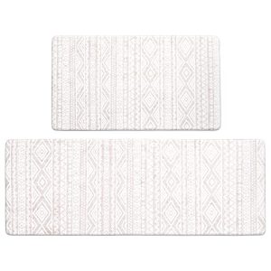 FRESHMINT Anti Fatigue Kitchen Mats for Floor 2 Piece Set, Waterproof & Non-Skid Boho Kitchen Rugs, Cushioned Kitchen Mat for Standing Washable Comfort Desk Kitchen Runners, 17×30+17×47