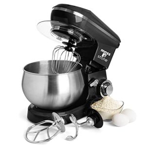 Moss & Stone Black Stand Mixer, 6 Speed Electric Mixer With 5.5 Quart Stainless Steel Mixing Bowl, Black Body Kitchen Mixer With Dough Hook, Egg Whisk, Beater & Baking Spatula, Classic Food Mixer