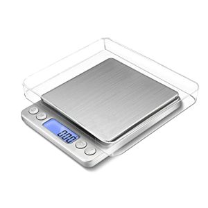 Food Scale, Rechargeable Kitchen Scale with Trays, Small Scale with Tare Function Digital Scale Grams and Ounces for Cooking Baking (2kg/0.1g)