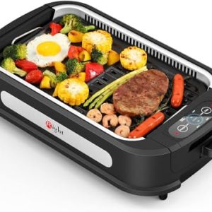 Indoor Grill, Smokeless Indoor Electric Grill & Griddle with Turbo Smoke Extractor Technology, Non-stick Cooking Surfaces, Tempered Glass Lid, 1500W Quick Heating, Great for Party