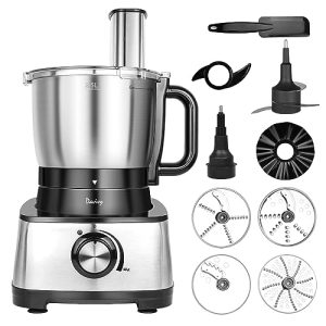 Davivy 12 Cup Food Processors, 304 Stainless Steel Bowl Professional Food Processor,6 Blades 9 Functions Vegetable Chopper for Home Use,Stepless Variable Control,Black,600W