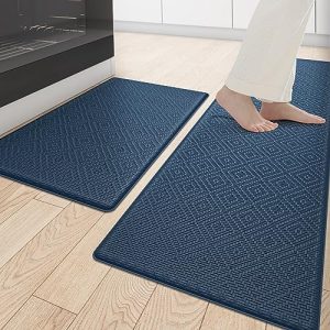 DEXI Kitchen Mat Cushioned Anti Fatigue, 2 PCS Kitchen Rug Set Non Slip, Waterproof Comfort Standing Kitchen Floor Mat, 17″x29″+17″x59″, Navy