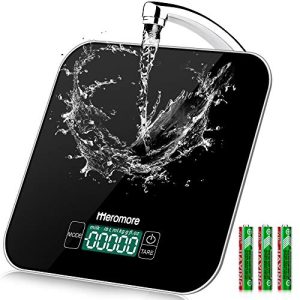 Meromore 33lb Food Scale, Digital Food Scale Kitchen Scale,1g/0.1 oz Precise Graduation, 8 Units, Tare Function, Touch Button, Backlit LCD, Waterproof Tempered Glass Surface (Black)