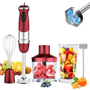 Immersion Blender Handheld Hand Blender, Abuler 800W Hand Mixer Stick, 5-in-1, 12 Speed BPA-Free Stick Blender 304 Stainless Steel, Chopper, Whisk, Milk Frother, Beaker, Smoothies, Milkshake, Purée Baby Food, Sauce, Dips, Mayo