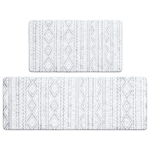 FRESHMINT Anti Fatigue Kitchen Mats for Floor 2 Piece Set, Waterproof & Non-Skid Boho Kitchen Rugs, Cushioned Kitchen Mat for Standing Washable Comfort Desk Kitchen Runners, 17×30+17×47