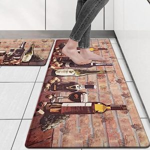 Ailsan Kitchen Rug Sets 2 Piece,Anti Fatigue Cushioned Anti Skid Comfort Kitchen Mats,Premium PVC Wine Bottle Floor Mat for Kitchen,Sink,Office,Laundry,Bathroom,17.3″x30″+17.3″x47″