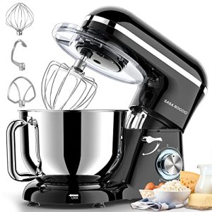 SASA ROCOO Stand Mixer 660W 6+P Speed Tilt-Head Electric Kitchen Mixer with 7.5 Qt Stainless Steel Bowl, Beater, Dough Hook, Whisk, Beater for Baking, Bagel, Cake, Pizza，Dishwasher Safe (black)