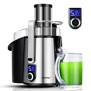 1000W 5-SPEED LCD Screen Centrifugal Juicer Machines Vegetable and Fruit, Healnitor Juice Extractor with Big Adjustable 3″ Wide Chute, Easy Clean, BPA-Free, High Juice Yield, Silver
