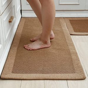 LUFEIJIASHI Kitchen Rugs and Mats Non Skid Washable Set of 2 PCS Absorbent Kitchen Runner Rugs Farmhouse Kitchen Floor Mats for in Front of Sink 19.5″x31.5″+19.5″x47″