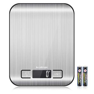 AccuWeight 211 Digital Kitchen Food Scale for Cooking Baking Coffee Scale 5000g by 1g with Tare and LCD Display Food Weight Scale, 8.11×6.42×1.18″ Silvery