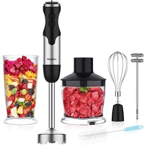 Keylitos 5-in-1 Immersion Hand Blender, Powerful 12-Speed Handheld Stick Blender with 304 Stainless Steel Blades, Chopper, Beaker, Whisk and Milk Frother for Smoothie, Baby Food, Sauces Red,Puree, Soup (Black)