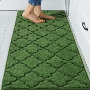 COSY HOMEER Soft Kitchen Floor Mats for in Front of Sink Super Absorbent Rugs 20″x59″ Non-Skid Kitchen Standing Mat Washable,Polyester,Green