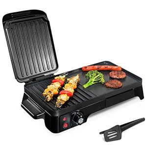 Nutrichef 2-in-1 Panini Press Grill & Griddle | Nonstick Coating, Temperature Control | Multiuse Countertop Sandwich Maker | Removable Drip Tray | 1500W | Compact Electric Griddle | 20.3 x 12.5 x 5.3