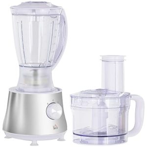 HOMCOM 2 in 1 Blender, Food Processor Combo for Chopping, Slicing, Shredding, Mincing, Pureeing for Vegetable, Meat and Nuts, 500W 5-Cup Bowl, 1.5L Blender Jug, 3 Blades