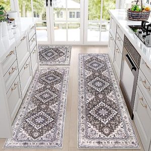 eqivei Boho Kitchen Rugs Sets of 3, Non Skid Kitchen Mats for Floor, Absorbent Kitchen Rugs and Mats Washable, Farmhouse Bohemian Area Rug for Hallway Laundry Room Indoor Front Entrance