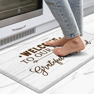 FYATHM Kitchen Mats Anti Fatigue Kitchen Floor Mat Cushioned Kitchen Rug Farmhouse Memory Foam Kitchen Mat Waterproof Grateful Home Kitchen Matt for Standing 17.3″x29″, Farmhouse