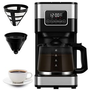 SHARDOR Drip Coffee Maker, Programmable 10-cup Coffee Machine with Touch Screen, Coffee Pot with Timer, Auto Shut-off, Reusable Filter, Home and Office, Black & Stainless Steel