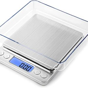 Kitchen Scale, LZPGITGD Digital Food Scale Weight Grams and OZ for Cooking Baking, Coffee, Loss Dieting, Jewelry and Meal Prep, 2 Trays, LCD, Auto Off, Tare Function, Stainless Steel(500g/0.01g)