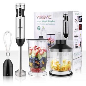 YISSVIC Immersion Hand Blender, 4 in 1 9 Speed Stick Blender with 500ml Food Grinder 700ml Container Chopper Whisk Puree Infant Food, Smoothies, Sauces Soups (1000W 4 In 1 Silver)
