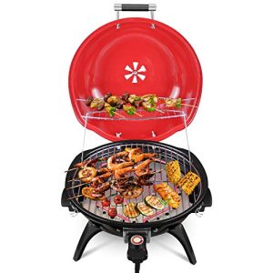 Techwood 1600W Indoor Outdoor Electric grill, Electric BBQ Grill, Portable Removable Tabletop Grill, Red