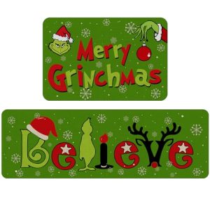 LMAZG Christmas Kitchen Rugs Kitchen Mat Set of 2, Kitchen Christmas Decorations, Non Slip Absorbent Kitchen Mat Waterproof Runner Rug for Laundry Room and Sink, 16x24inch+16x44inch