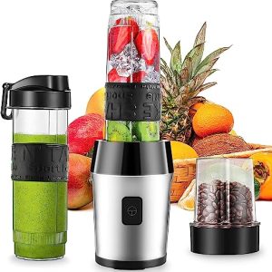 Lainsten Bullet Personal Blender, Portable Blender for Shakes and Smoothies,500W Personal blender For Kitchen Blender Set with 2X20oz Sports Mug, Grinder Cup (Black）)