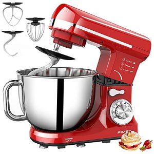 FIMEI Stand Mixer, 5.5 Qt Food Mixer, 6-Speed Tilt-Head Kitchen Mixer with Stainless Steel Bowl (Dough Hook and Beater with Ceramic Glaze, Whisk), Lower Noise, Anti-Slip (Red)