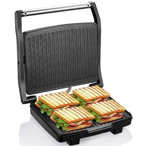 Yabano Panini Press Grill, Gourmet Sandwich Maker, Electric Indoor Grill with Non-Stick Cooking Plate and Removable Drip Tray, Easy to Clean, Stainless Steel