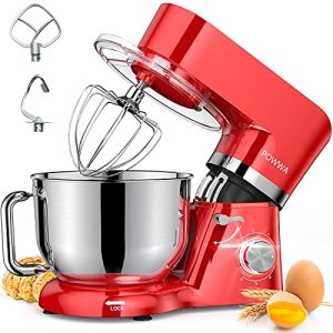 Stand Mixer, POWWA 7.5 QT Electric Mixer, 6+P Speed 660W Household Tilt-Head Kitchen Food Mixers with Whisk, Dough Hook, Mixing Beater & Splash Guard for Baking, Cake, Cookie, Kneading, ETL Certified (Red-with Handle)