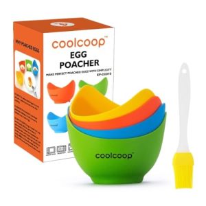 COOLCOOP Silicone Egg Poacher Cups: Egg Poacher with Oil Brush, Nonstick Egg Poaching Cups For Microwave, Baking, Air Fryer or Stovetop Egg Cooking, BPA Free – 4 Pack