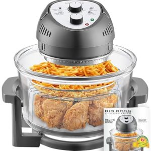 Big Boss 16Qt Large Air Fryer – Large Capacity Easy to Use Air Fryer Oven with 50+ Air Fryers Recipe Book for Quick + Easy Meals for Entire Family, AirFryer Oven Makes Healthier Crispy Foods – Gray