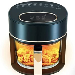 Transonic 1200W Air Fryer Oven 3.5 Quart Non Toxic Non Stick Easy Cleaning Borosilicate Glass Basket, 8 Cooking Presets, Touch Digital Controls