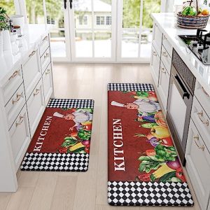 FRAMICS Chef Kitchen Rugs Sets of 2, Non Slip Cushioned Kitchen Mats for Floor Comfort PVC Mat, Waterproof Kitchen Mats and Rugs, Memory Foam Kitchen Floor Mat for Kitchen, 17 x 47 + 17 x 30 Inch