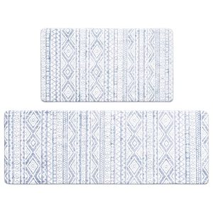 FRESHMINT Anti Fatigue Kitchen Mats for Floor 2 Piece Set, Waterproof & Non-Skid Boho Kitchen Rugs, Cushioned Kitchen Mat for Standing Washable Comfort Desk Kitchen Runners, 17×30+17×47