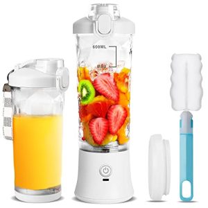 20oz Portable Blender, Personal Size Blender Smoothies and Shakes With 6 Blades, USB Rechargeable Blender Fruit Juicer with 2 Mixing Modes & LED Light, With for Kitchen Outdoor Gym Office (White)