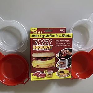 Microwave Egg Cooker, Nonstick Easy Eggwish, Egg Poacher for Breakfast Cheese Hamburg Sandwich Pancake Omelet Egg Patty, Pod & Muffins – As Seen On TV – 2 set in a box, Red & Clear