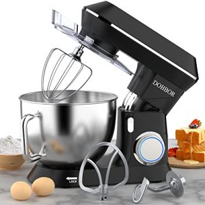 9.5QT Electric Stand mixer, DOBBOR 660W 7 Speeds Tilt-Head Dough Mixers, Bread Mixer with Dough Hook, Whisk, Beater, Splash Guard for Baking Bread, Cake, Cookie, Pizza, Muffin, Salad and More – Black