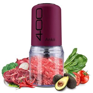 Food Processor Blender Electric Vegetable Chopper Multifunctional Meat Chopper Veggie and Fruit Mincer Mixer with 4 Stainless Steel Blades, 400-Watt, 2 Cup Capacity(Purple)