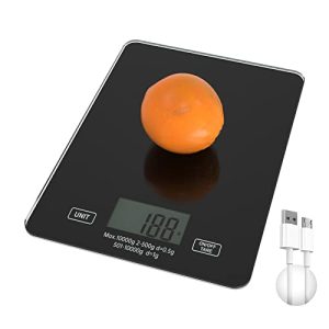 FITLAND Kitchen Scale, Rechargeable Digital Food Scale 22lb 1g/0.05oz Precise Graduation Tempered Glass Scale for Cooking Baking, LCD Display, Hook Design, Tare Function,Touch Button, Easy Clean